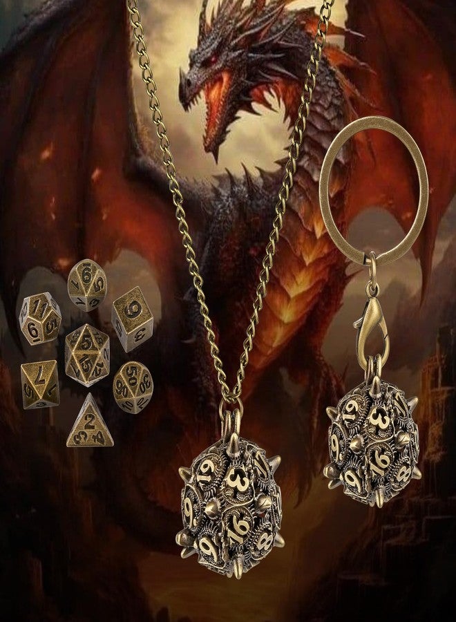 Keller & Weber Mini DND Dice Set with D20 Spike Metal Cage Portable Keychain Necklace, Tiny 7pcs Polyhedral D&D Dice Set, DND Gifts with Gift Box, D&D Accessories for RPG, Bronze - Image 5